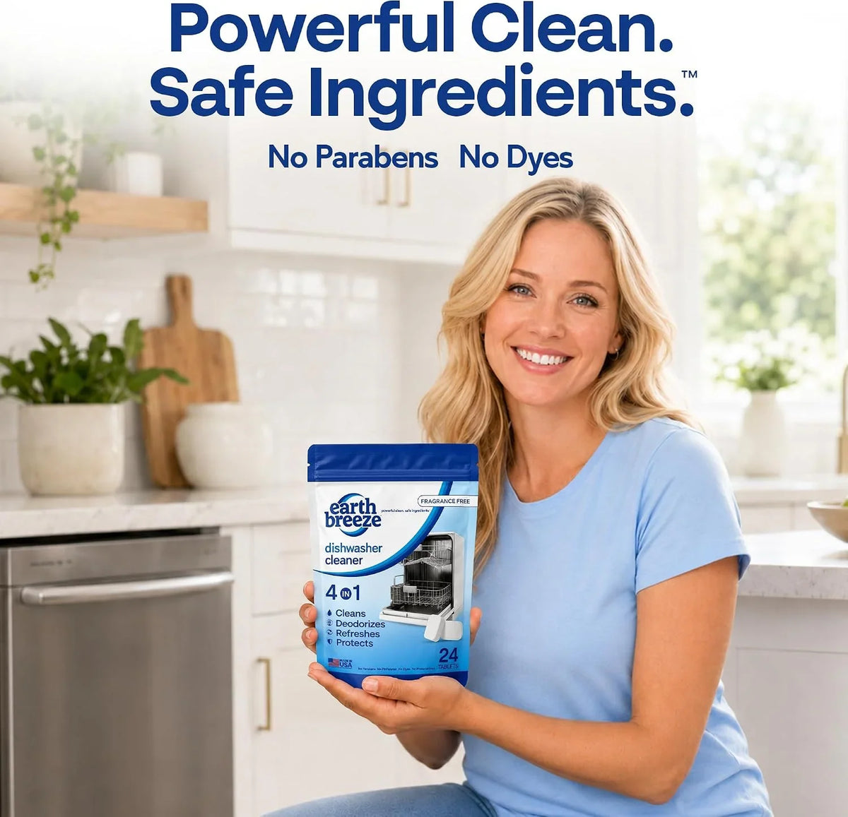 Earth Breeze Dishwasher Cleaner Tablets 4-in-1 Fragrance Free