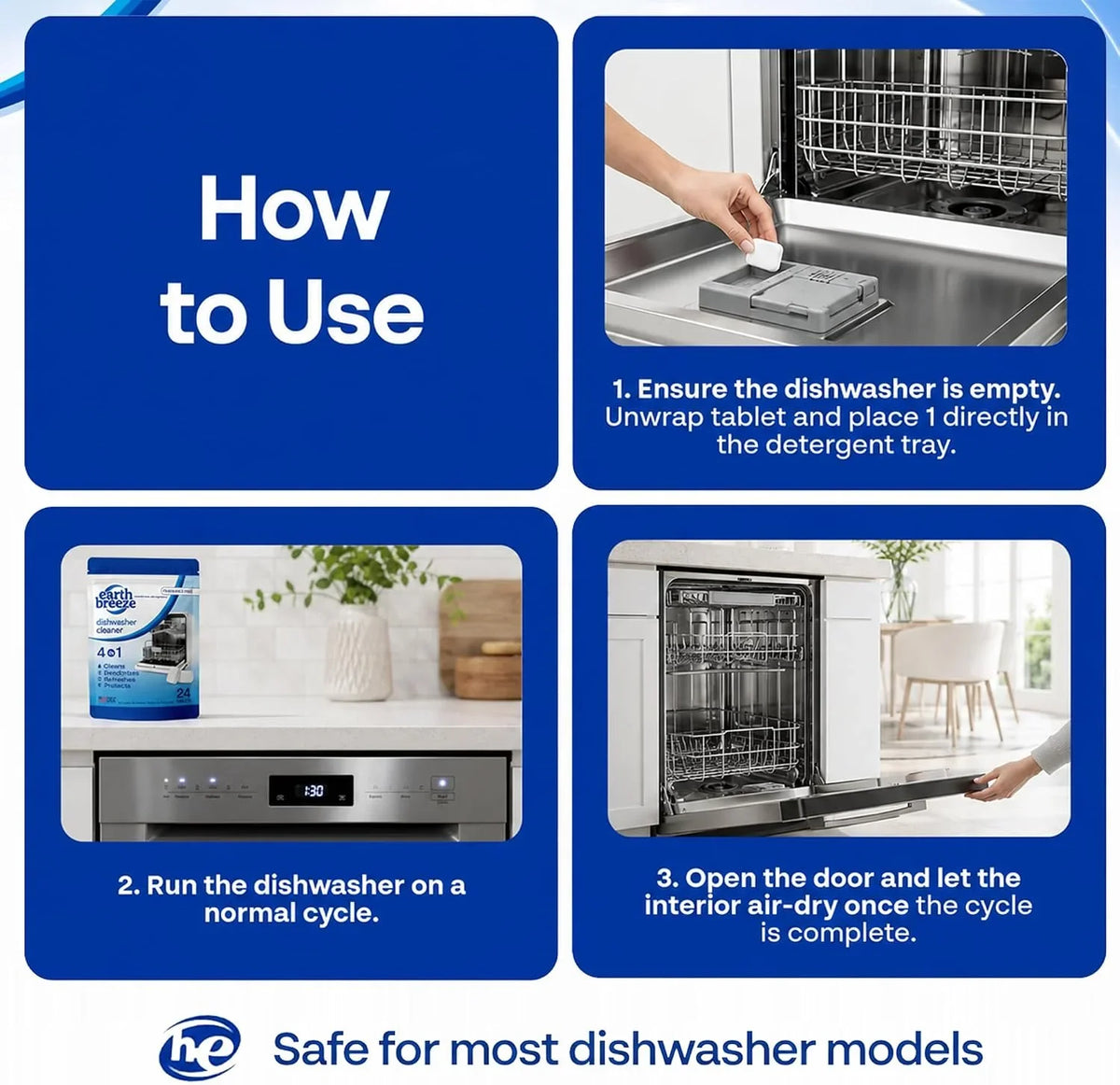Earth Breeze Dishwasher Cleaner Tablets 4-in-1 Fragrance Free