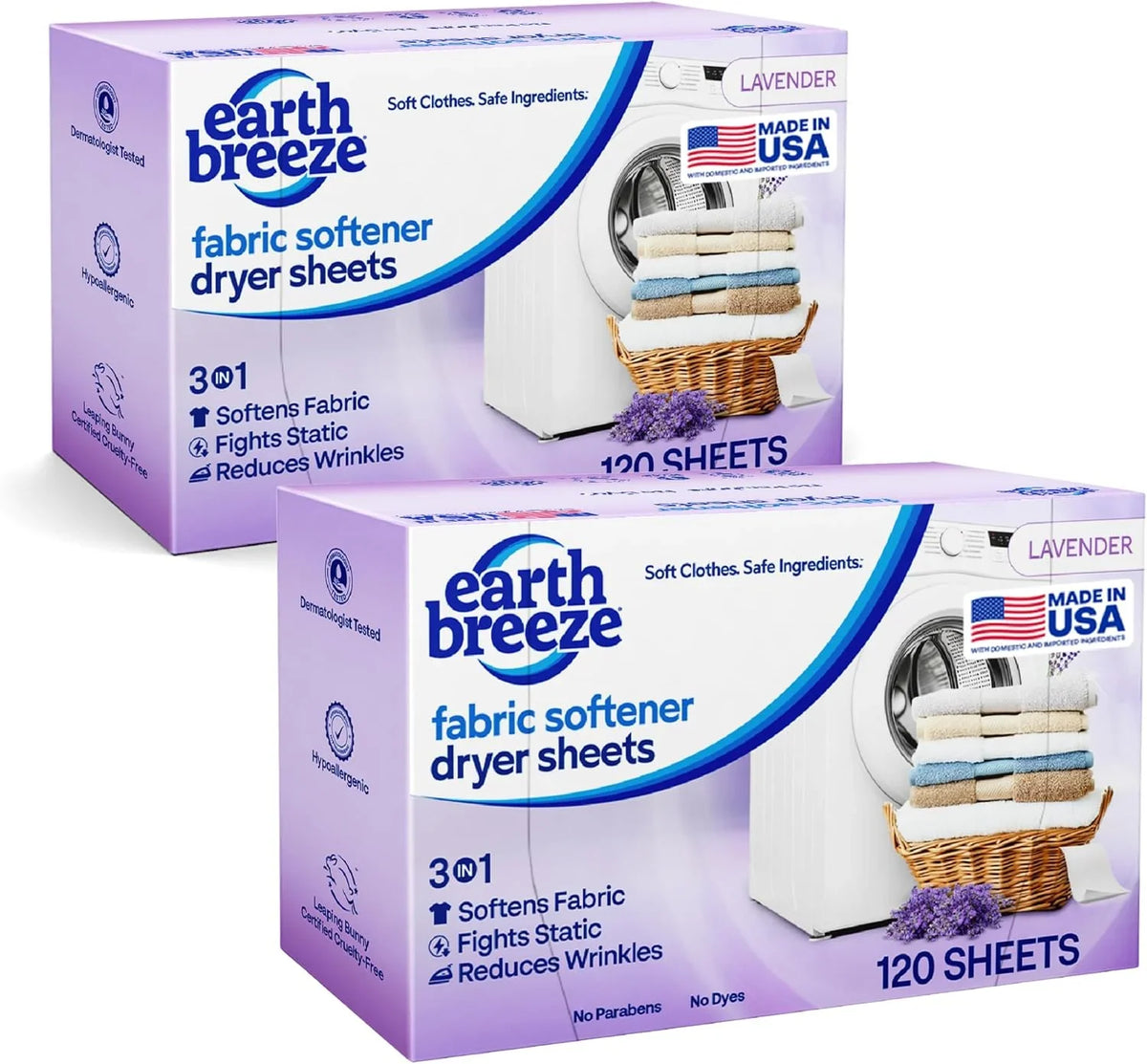Earth Breeze Fabric Softener Dryer Sheets Lavender (240 Sheets)