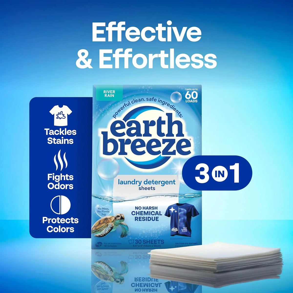 Earth Breeze Laundry Detergent Sheets River Rain 60 Loads
