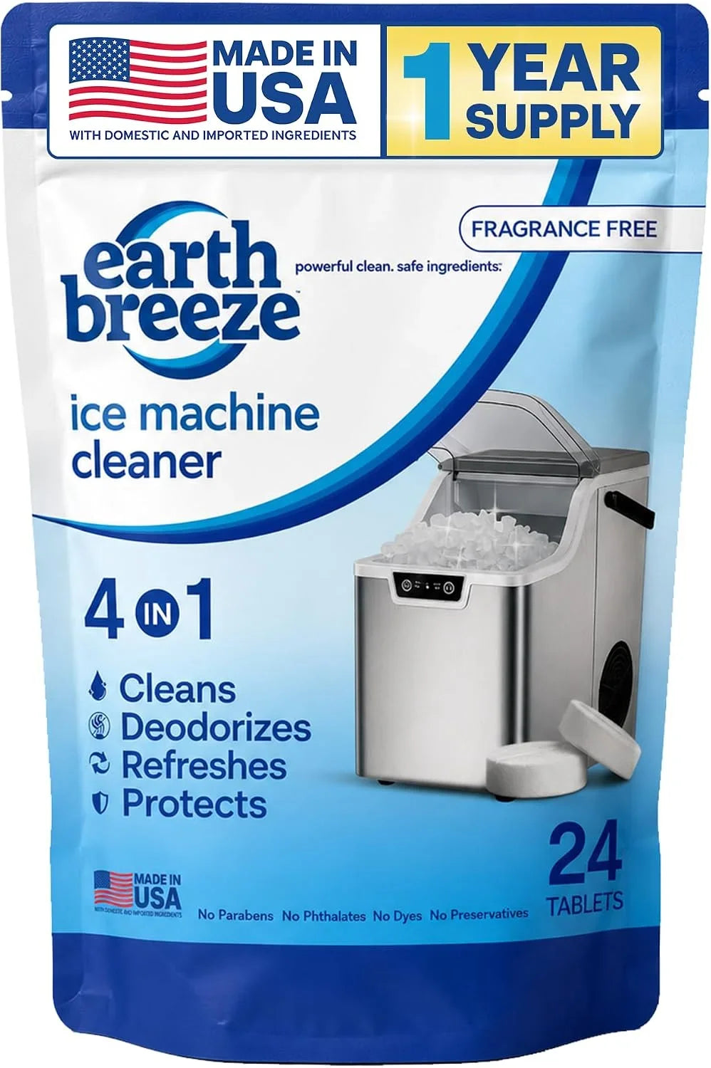 Earth Breeze Ice Machine Cleaner Tablets 4-in-1 Fragrance Free