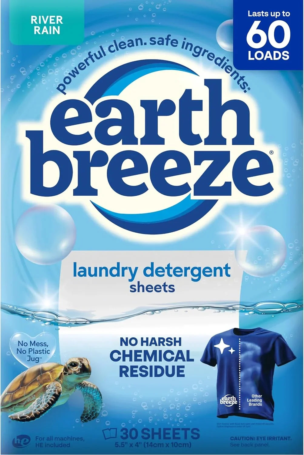 Earth Breeze Laundry Detergent Sheets River Rain 60 Loads