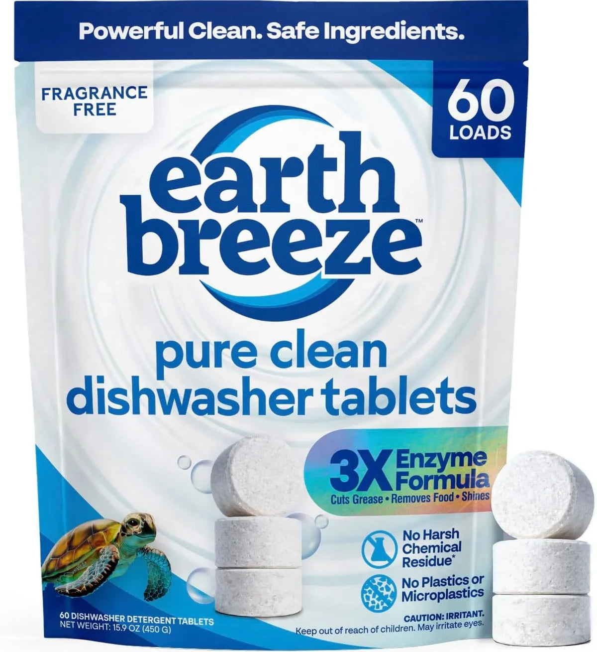 Earth Breeze Dishwasher Detergent Tablets, Free & Clear, 60 Count