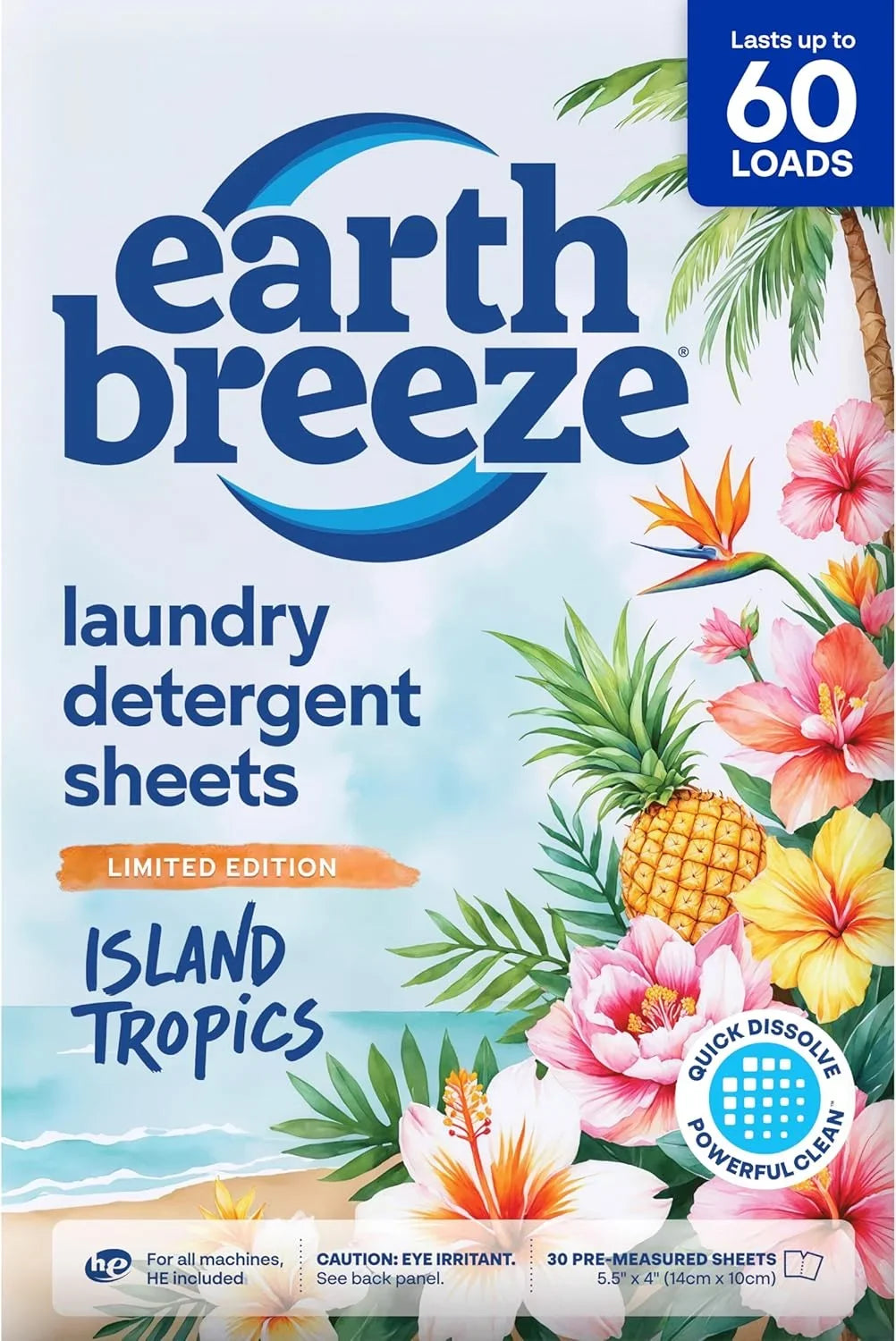 Earth Breeze Laundry Detergent Sheets Island Tropics 60 Loads