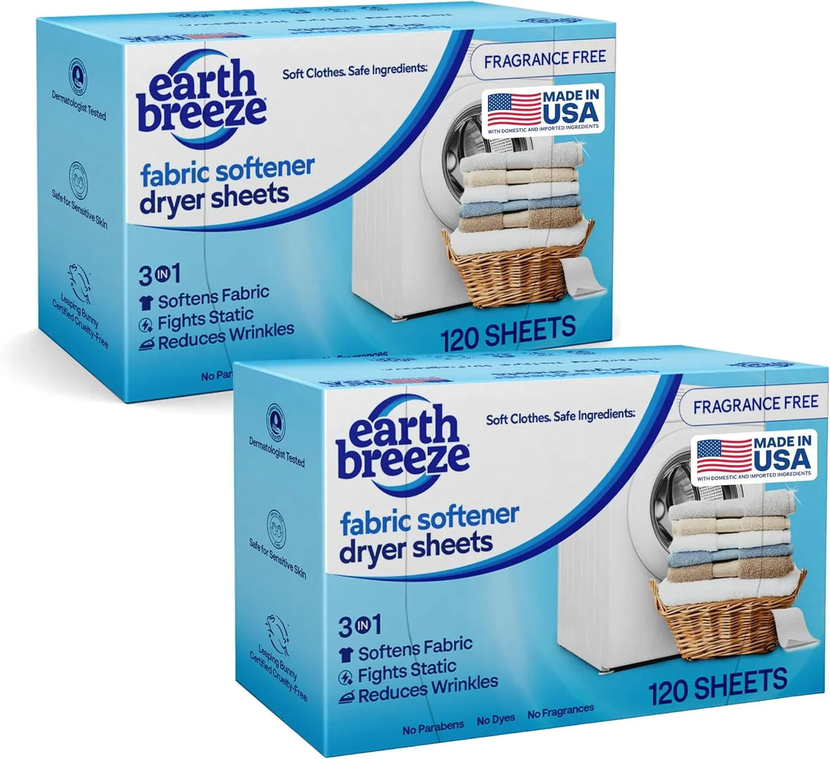 Earth Breeze Fabric Softener Dryer Sheets Fragrance Free (240 Sheets)